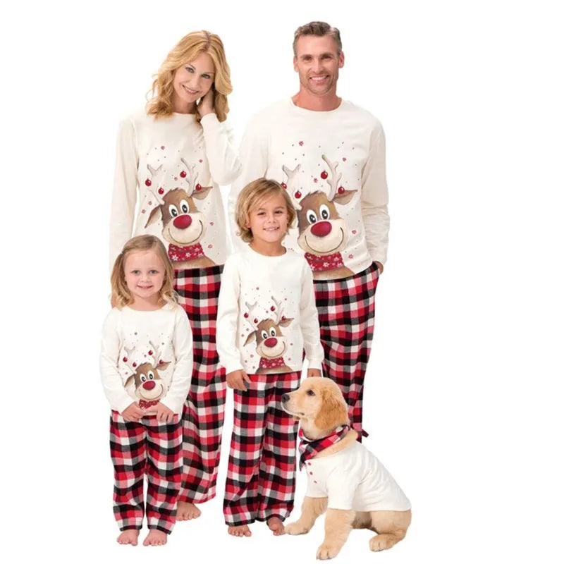 Pijama Navideño Familiar a Juego con Mascota - Reno