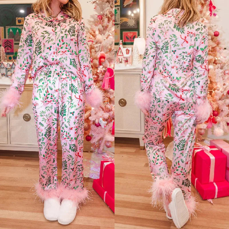 Pijama de Satén con Plumas para Ella