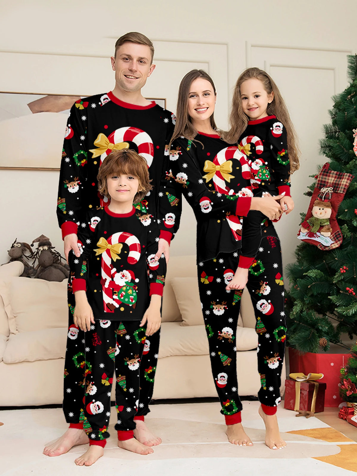 Pijama Navideño Familiar a Juego - Bastones de Caramelo