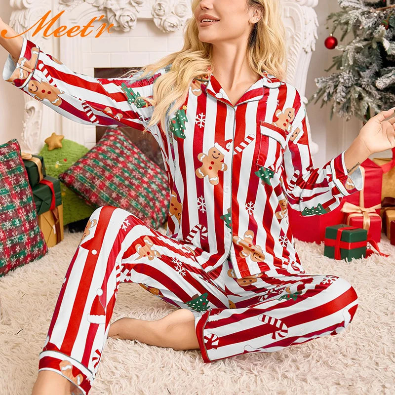 Pijama Navideño para Ella - Rayas y Jengibre