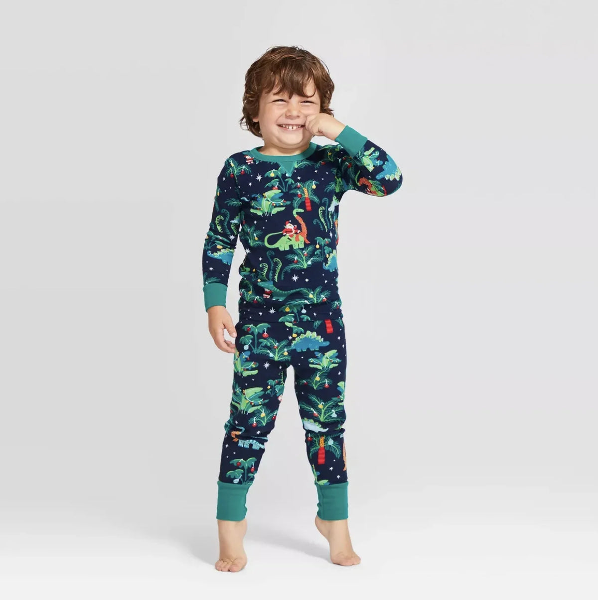 Pijama Navideño Familiar a Juego con Mascota - Dinosaurios