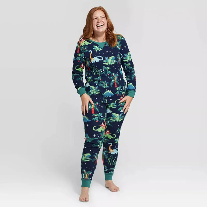 Pijama Navideño Familiar a Juego con Mascota - Dinosaurios