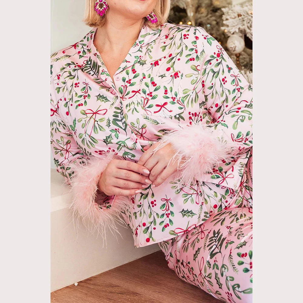 Pijama de Satén con Plumas para Ella