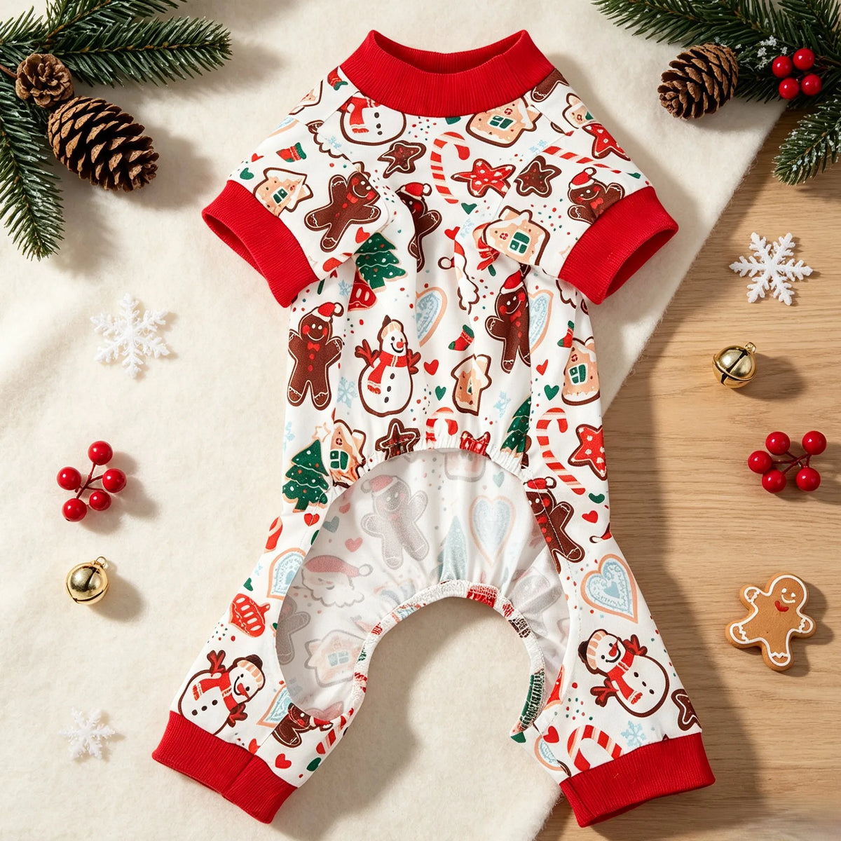 Pijama Navideño para Perro - Jengibre y Papá Noel