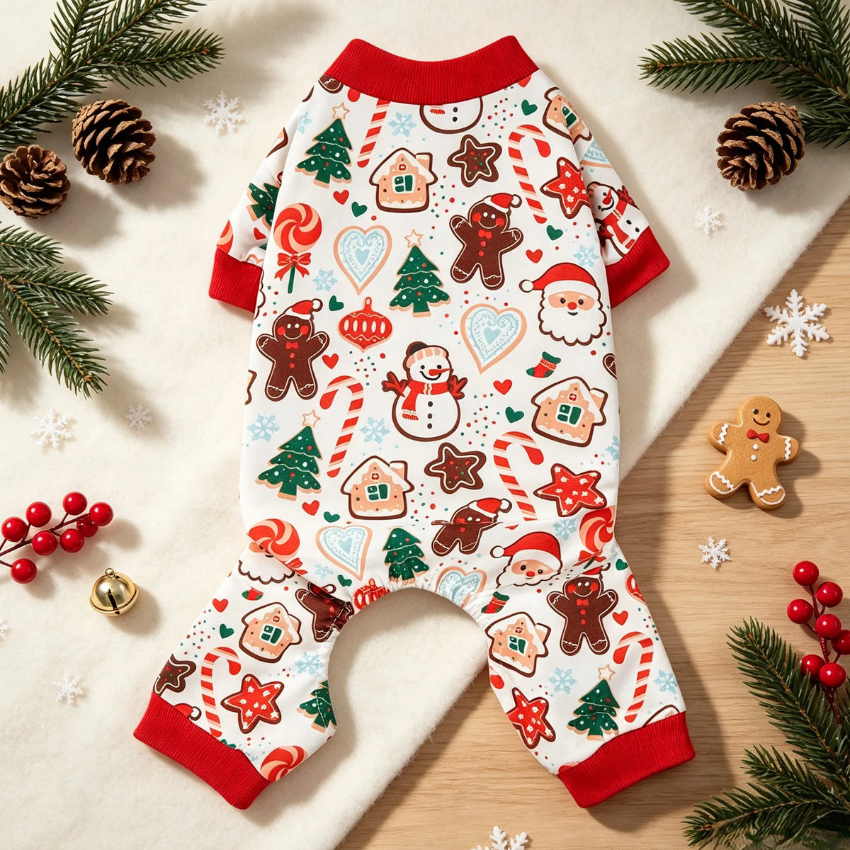 Pijama Navideño para Perro - Jengibre y Papá Noel