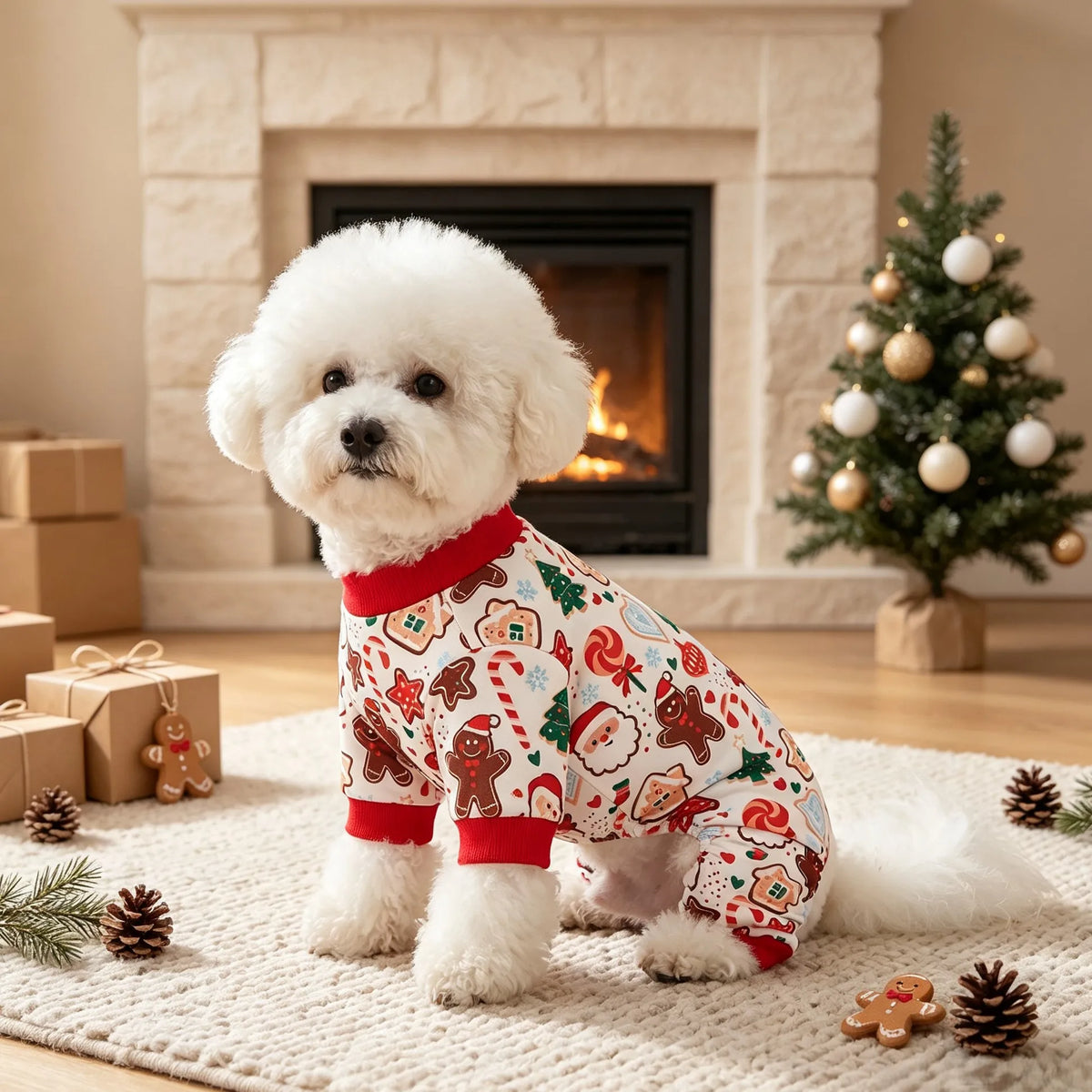 Pijama Navideño para Perro - Jengibre y Papá Noel