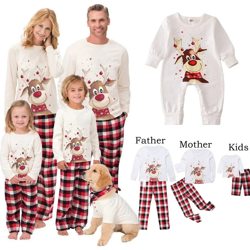 Pijama Navideño Familiar a Juego con Mascota - Reno