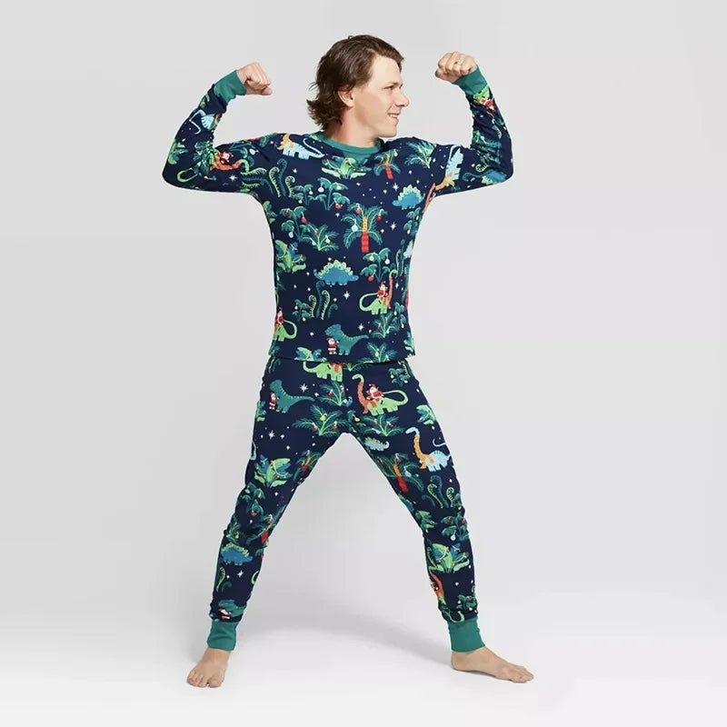 Pijama Navideño Familiar a Juego con Mascota - Dinosaurios